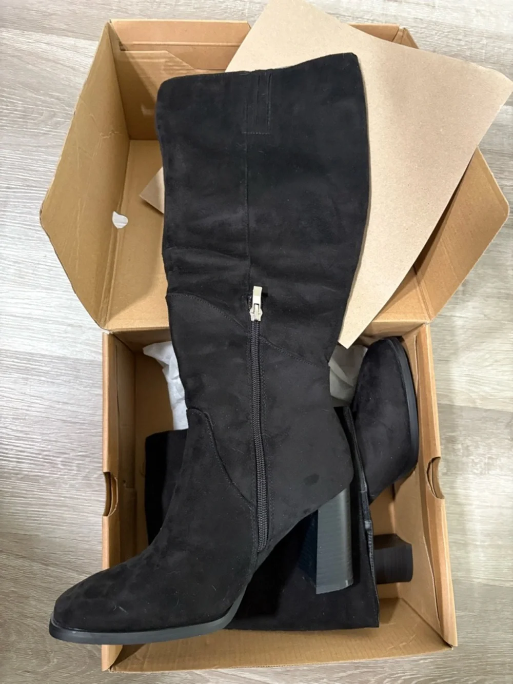 Coutgo Women's Black knee high Block Heel Boots - Picture 3 of 6